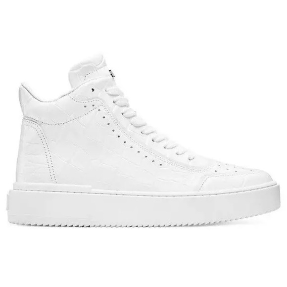 NEW no tags Stuart Weitzman Ryan High Tops - White Crocodile Embossed Detail 7.5 - Picture 2 of 6